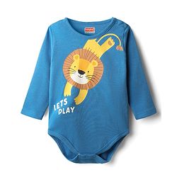 Babyhug 100% Cotton Knit Full Sleeves Onesie with Lion Print - Blue