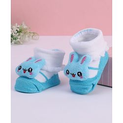 Cute Walk by Babyhug Fabric Socks With Bunny Applique - Light Blue & White