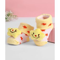Cute Walk by Babyhug Designed Socks With Star Applique - Yellow