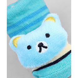 Cute Walk by Babyhug Ankle Length Sock Shoes with ABC Design & Bear Applique - Turquoise