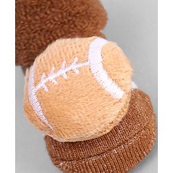 Cute Walk by Babyhug Ankle Length Sock Shoes with Stripes & Ball Applique - Brown