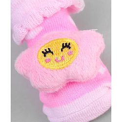 Cute Walk by Babyhug Ankle Length Sock Shoes with Heart Design & Star Applique - Pink