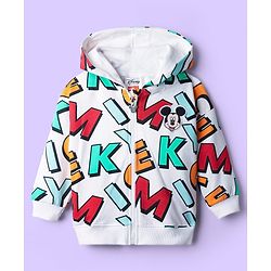 Babyhug Disney Terry Knit Oversize Drop Shoulder Full Sleeves Front Open Hooded Sweatjacket With Mickey Mouse Print - White