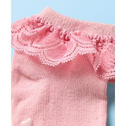 Cute Walk By Babyhug Knit Ankle Length Anti Bacterial Anti Skid Frill Socks Pack of 3 - Pink Purple & White
