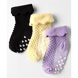 Cute Walk by Babyhug Cotton Knit Anti-Bacterial Ankle Length Striped & Floral Design Socks Pack of 5 - Grey & Pink main image 1
