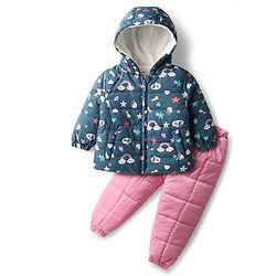 Babyhug Full Sleeves Padded & Hooded Jacket With Embroidery- Green