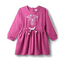 Babyhug Cotton Woven Full Sleeves Winter Frock with Text Print - Pink