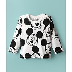 Babyhug Disney Single Jersey Knit Full Sleeves T-Shirt with Mickey Mouse Print - White & Black