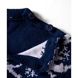 Babyhug Knitted Full Sleeves Pullover Sweater Set With Christmas Design - Navy Blue