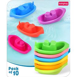 Babyhug Bath Time Floating Boats| Bath Toys for Kids| 10 Boats| Multi-Color Toddler Activity Toy| Baby Tub Toy