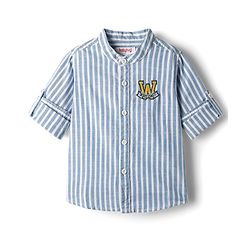 Babyhug Cotton Woven Full Sleeve Mandarin Collar Stripe Shirt - Blue