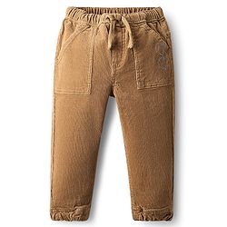 Babyhug Cotton Lycra Corduroy Woven Full Length Solid Coloured Pant With Stretch - Light Brown