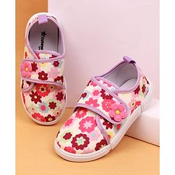 Cute Walk by Babyhug Velcro Closure Floral Printed Casual Shoes With Applique - Purple