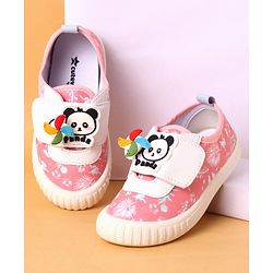 Cute Walk by Babyhug Casual Shoes with Velcro Closure Floral Print & Panda Applique - Pink
