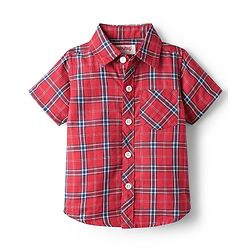 Babyhug Cotton Woven Half Sleeves Check Shirt - Red