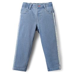 Babyhug Full Length Denim Jeans With Stretch & Lace Detailing - Light Blue