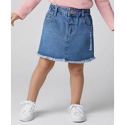Babyhug Mid Thigh Skirt with Stretch & Text Embroidery - Blue