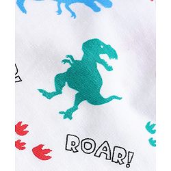 Babyhug 100% Cotton Single Jersey Knit Half Sleeves Dino Printed Shirt & Shorts Set With Attached Suspender & Bow Applique - White & Blue