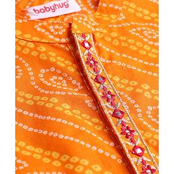 Babyhug Cambric Woven Full Sleeves Bandhani Printed Kurta With Dhoti Set - Orange