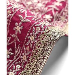 Babyhug Woven Frill Sleeves Choli Lehenga With Dupatta Set & Floral Embroidered - Maroon