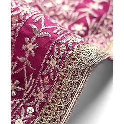 Babyhug Woven Frill Sleeves Choli Lehenga With Dupatta Set & Floral Embroidered - Maroon