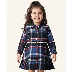 Babyhug Cotton Woven Full Sleeves Checkered Shirt Dress with Belt - Multicolor