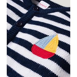 Babyhug Knit Full Sleeves Sweater Set With Stripes - Navy Blue