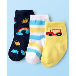 Cute Walk by Babyhug Non Terry Knit Ankle Length Antibacterial Socks With Floral Design Pack Of 3 - White & Pink