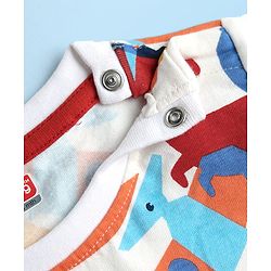 Babyhug Single Jersey Knit Half Sleeves T-Shirt & Shorts Set With Dino Print - White & Red