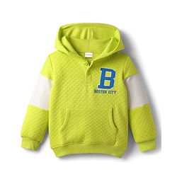 Babyhug Cotton Knit Full Sleeves Hooded Sweatshirt With Boston Embroidery & Kangaroo Pockets - Light Green