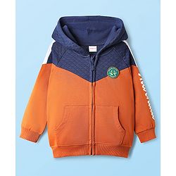 Babyhug Cotton Knit Full Raglan Sleeves Cut & Sew Front Open Hooded Sweatjacket With Text Print - Multi Colour