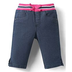 Babyhug Washed Denim Capri With Ribbed Waist - Navy Blue