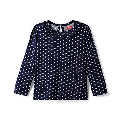 Babyhug 100% Cotton Knit Full Sleeves Top with Heart Print & Frill Detailing - Navy Blue