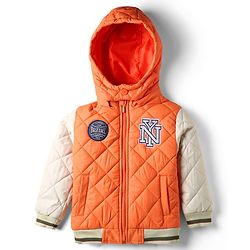 Babyhug Woven Full Sleeves Quilted Padded Jacket with Detachable Hood - Orange