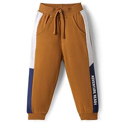 Babyhug French Terry Knit Full Length Cut & Sew Track Pant with Numerical Print - Navy Blue main image 0