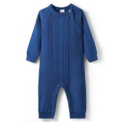 Babyhug Sweater Knitted Full Sleeves Front Open Winter Wear Romper with Cable Knit Design - Blue
