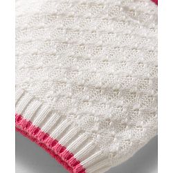 Babyhug Organic Cotton Knit Woollen Cap & Mittens With Knit Design with White & Pink - Diameter 17 cm