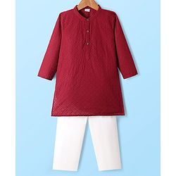 Babyhug Cotton Woven Full Sleeves Embroidered Kurta Pajama Set - Red