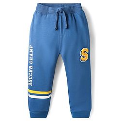 Babyhug French Terry Knit Full Length Lounge Pant With Text Print - Blue