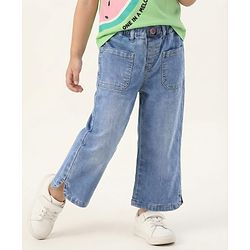 Babyhug Denim Washed Capri With Stretch & Front Pockets - Light Blue