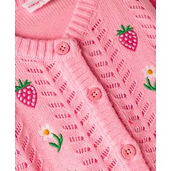 Babyhug Knit Full Sleeves Front Open Sweater with Tropical Theme Design - Baby Pink