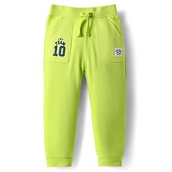 Babyhug French Terry Knit Full Length Lounge Pant With Team Print - Lime Green