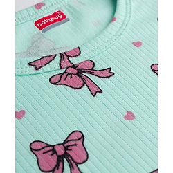 Babyhug Knit Full Sleeves Pullover & Sleeveless Thermal Vests & Pant Set with Bow Print - Turquoise