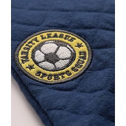 Babyhug French Terry Knit Full Length Quilted Lounge Pant with Football Embroidery - Blue