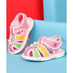 Cute Walk by Babyhug Velcro Closure Sandals With Floral Applique - Pink