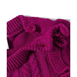 Babyhug Knit Full Sleeves Sweater Sets With Frill Detailing & Cable Knit Design - Wine