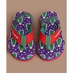Cute Walk by Babyhug Flip Flops with Back Strap & Christmas Tree Print - Purple