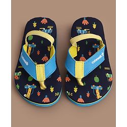 Cute Walk by Babyhug Flip Flops with Back Strap Closure Jungle Theme Print - Navy Blue