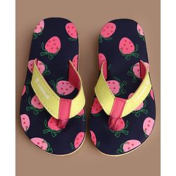 Cute Walk by Babyhug Slip On Flip Flops with Strawberry Print - Navy Blue & Green