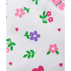 Babyhug 100% Knit Cotton Mittens & Booties Set With Floral Print - White